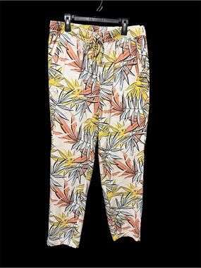 Tropical Print Drawstring Women’s Pants— Yellow & Orange
